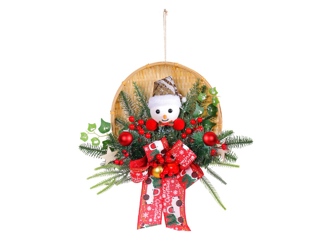 Laxiscreed Coroa De Natal Santa Claus Em Cesto De Bambu Para Decoração De Exterior