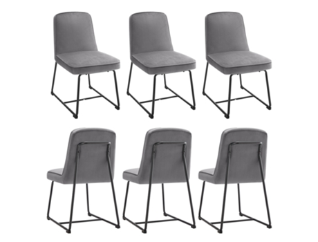 Conjunto De 6 Cadeiras Estofadas Em Veludo Estrutura Metálica Preta Cinzento Uytie