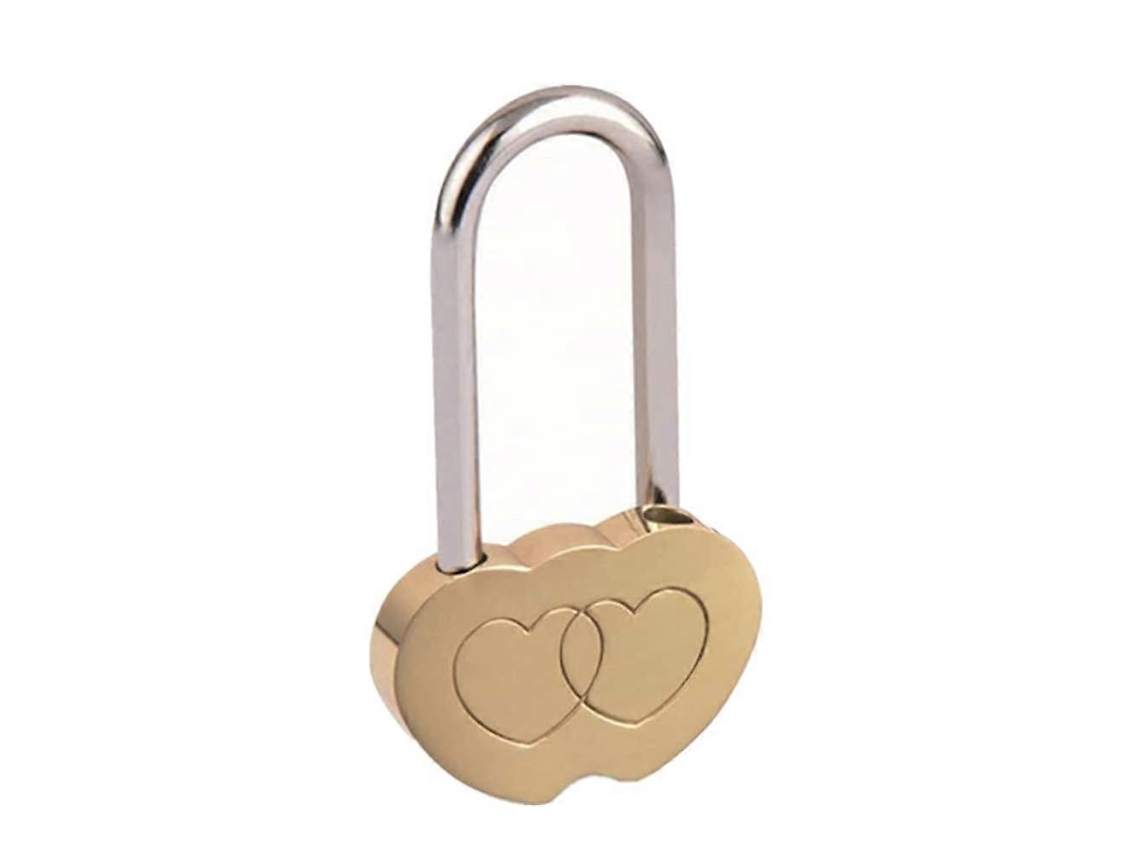 2 Fechaduras de Coração Duplo de 40mm para Aniversário, Material Latão Sólido Sem Chave, Gravável