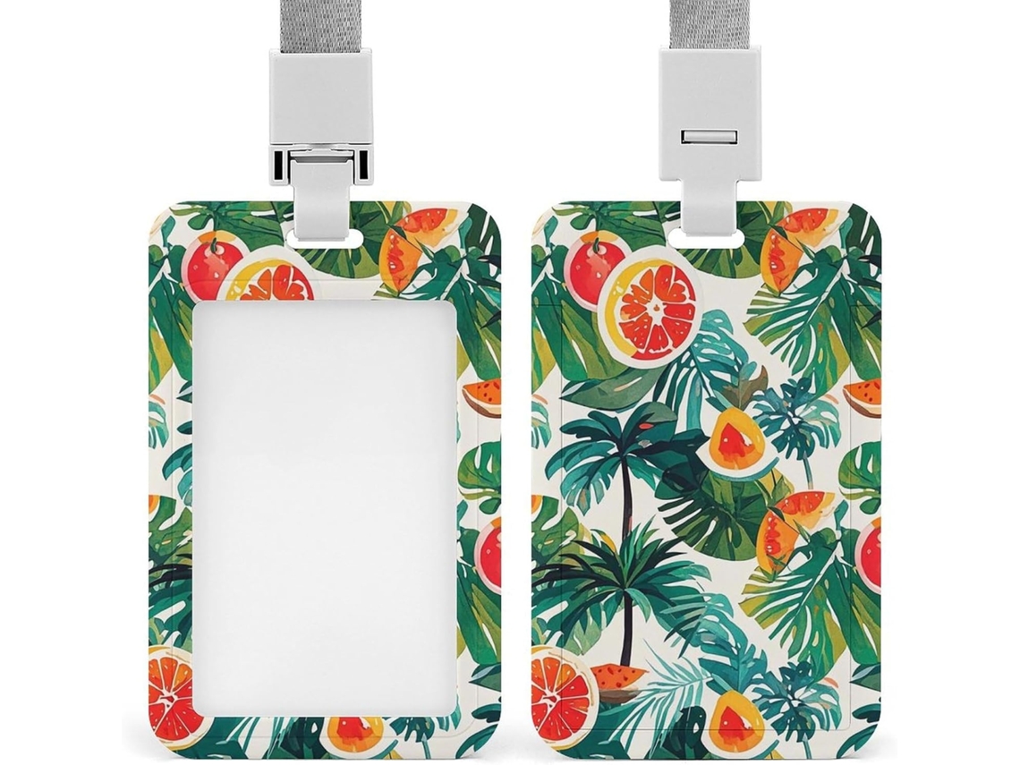 Porta Crachá com Cordão em Aquarela, Estilo Ilha Tropical, Suporte Crachá, Capa Protetora Crachá Vertical