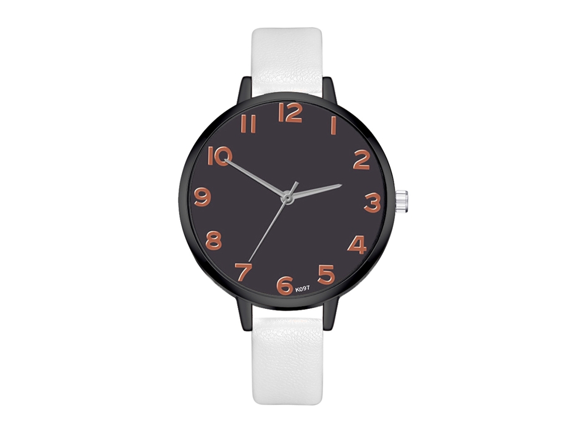 Relógio de Pulso Feminino Zhoulianfa Clássico Quartzo com Pulseira de Couro Pu Branco
