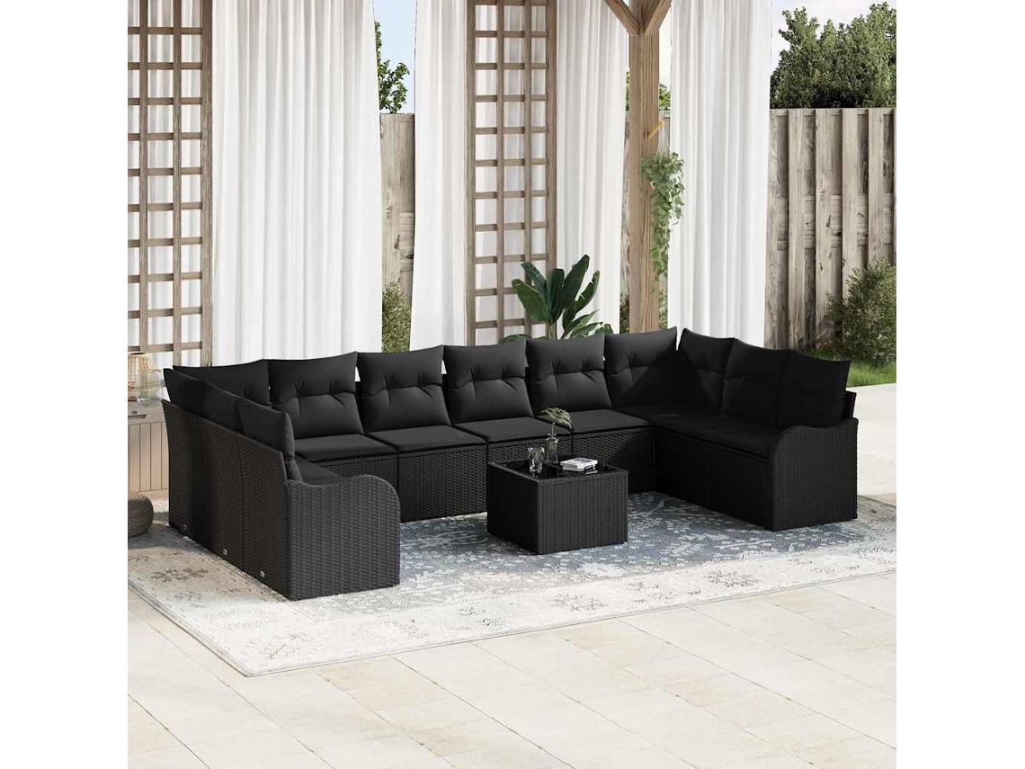 Vidaxl Conjunto De Sofá De Jardim 11 Unid. Preto Vime Pe