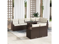 Vidaxl Conjunto De Sofá De Jardim 9 Unid. Marrom E Creme