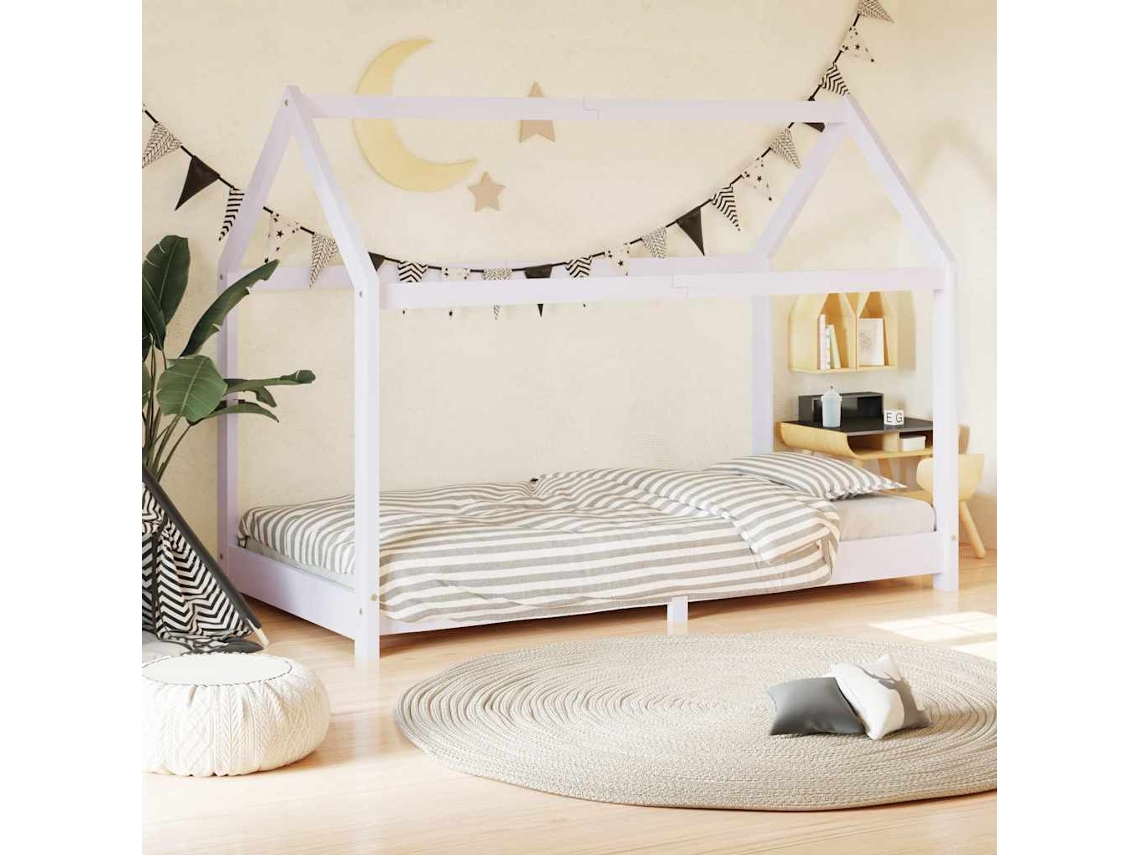 Vidaxl Estrutura De Cama Para Crianças 70x140 Cm Pinho Maciço Branco