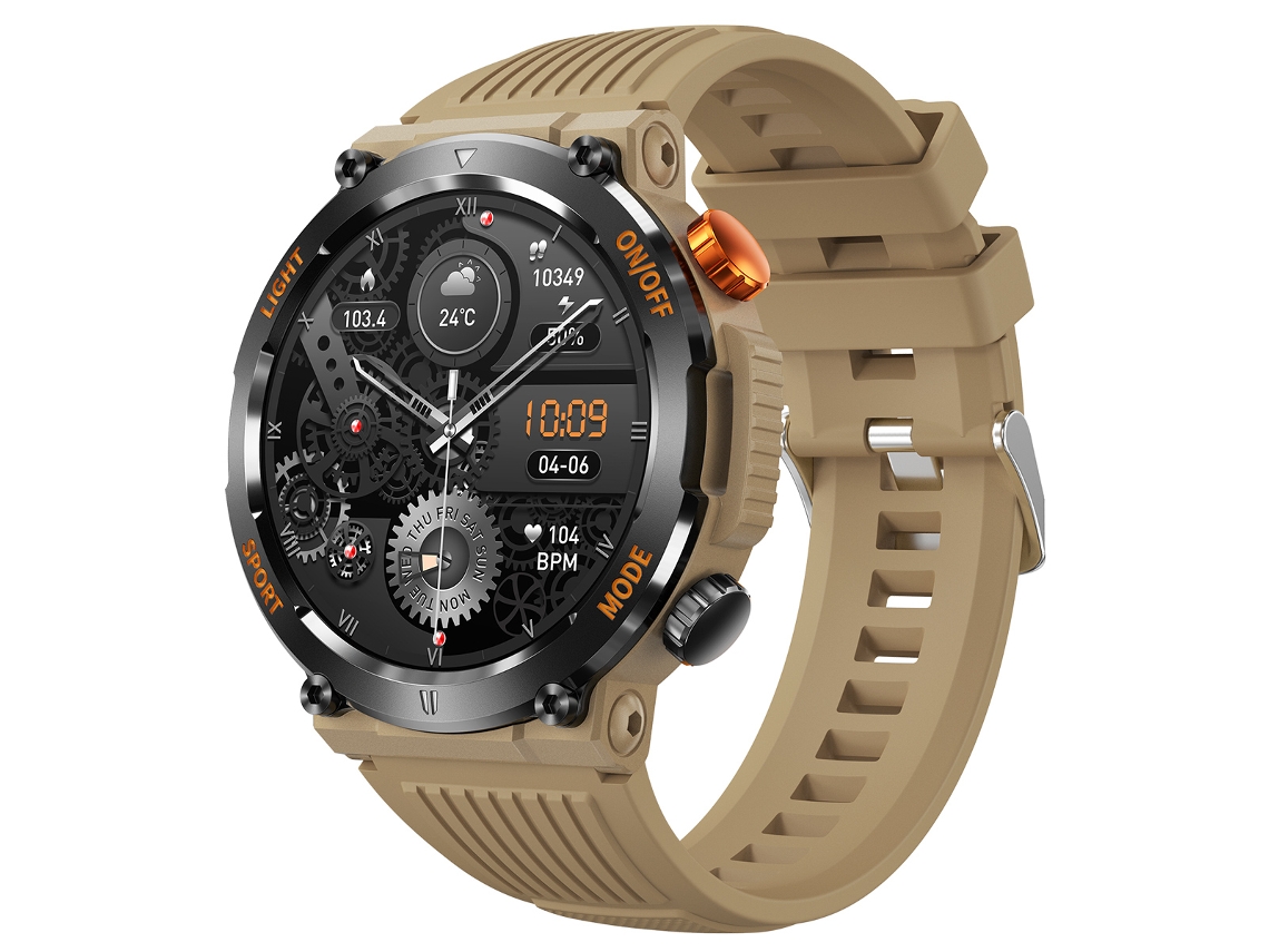 (amarelo) Smartwatch Militar Masculino: Atende/faz Chamadas, Possui Lanterna Led E Bússola.