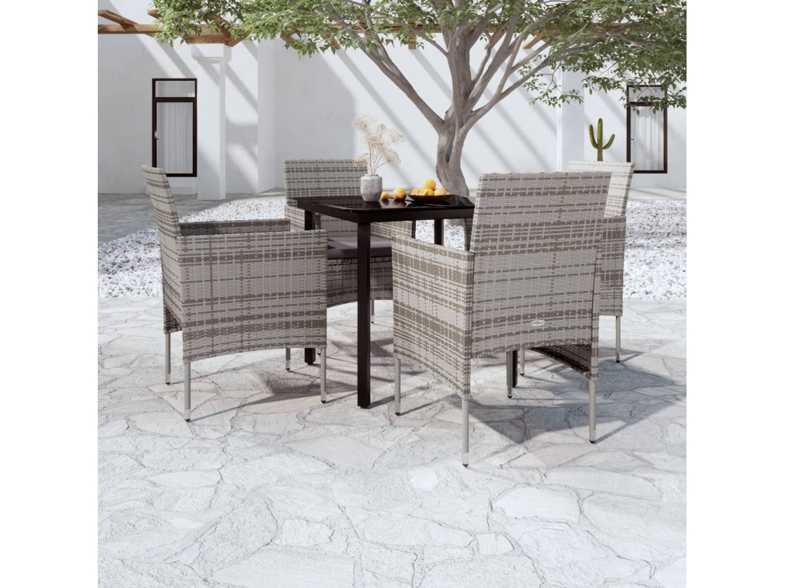 Vidaxl 5 Pcs Conjunto De Jantar Jardim Com Almofadões Cinzento/preto