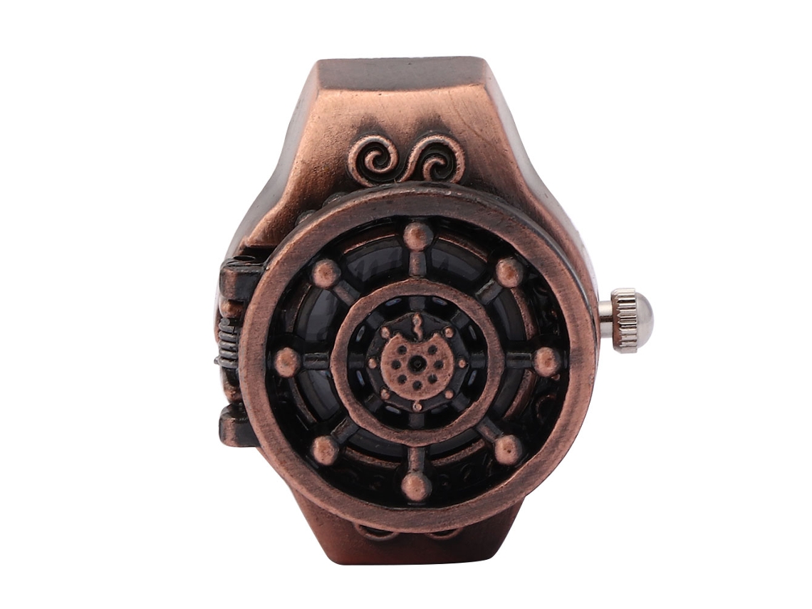 Relógio Anel de Dedo Vintage com Capa Flip Up Quartzo Masculino Vermelho