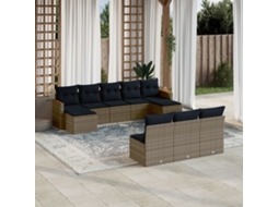 Vidaxl Conjunto De Sofá De Jardim Com 10 Peças E Almofadas Em Rattan Sintético Cinza