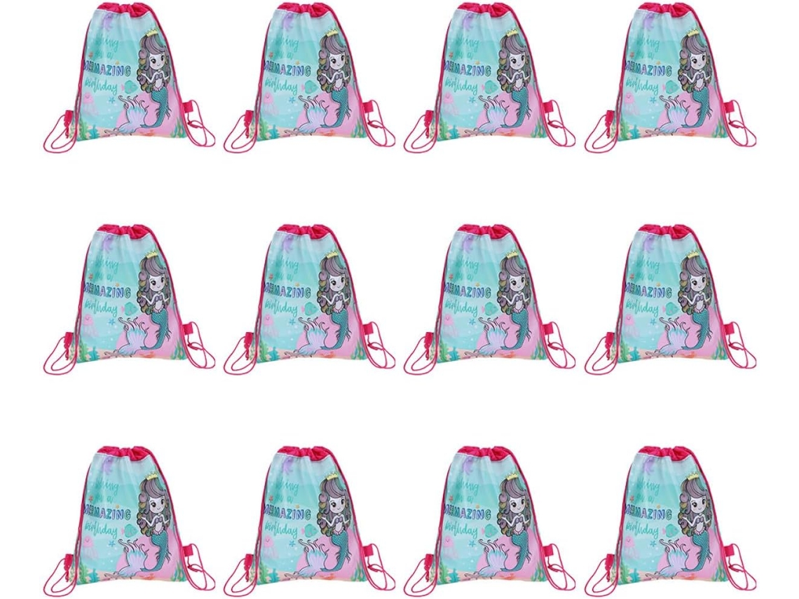 Mochila Com Cordão Em Formato De Sereia Para Meninos E Meninas, Grande Capacidade, Tecido Não Tecido, Alça Ajustável.