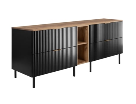 Armário De Banheiro, Preto / Carvalho Craft Alça Dourada, 180 X 77 X 46 Cm 3xe Living