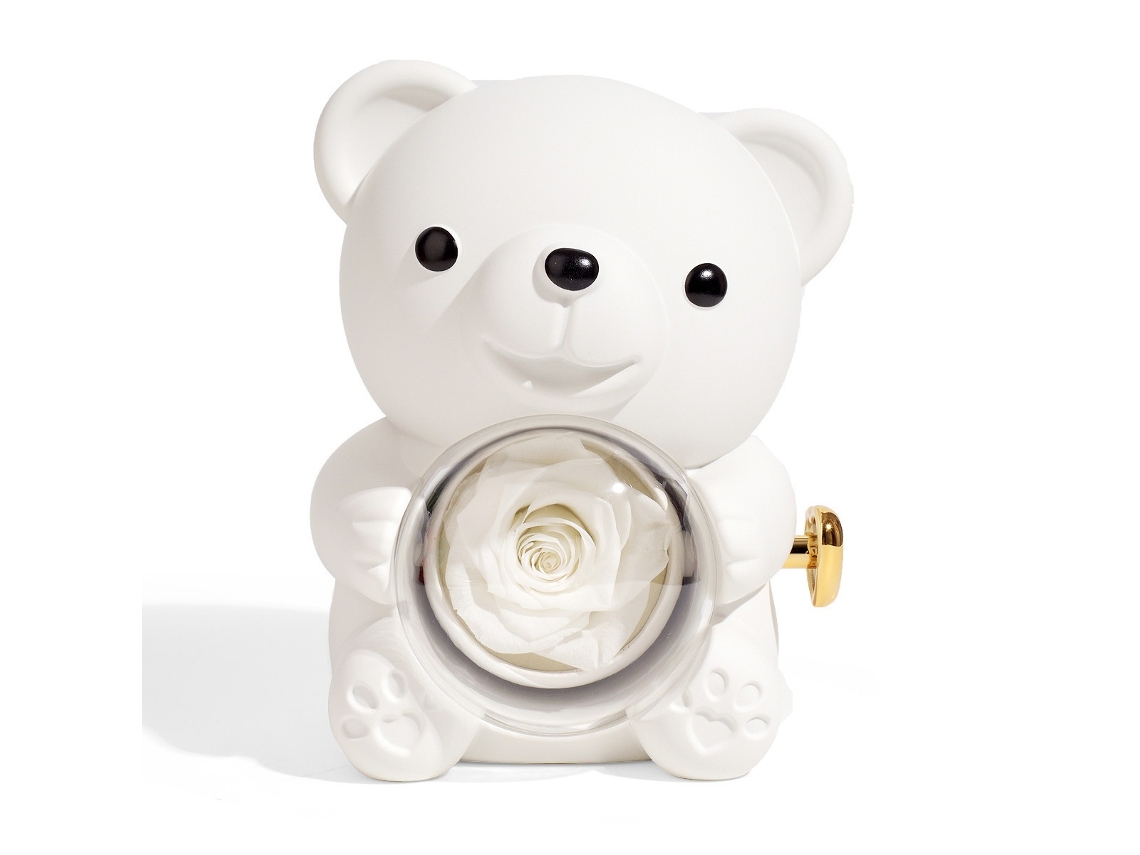 Caixa De Presente Giratória Com Urso E Rosa Preservada, Branco Elysve