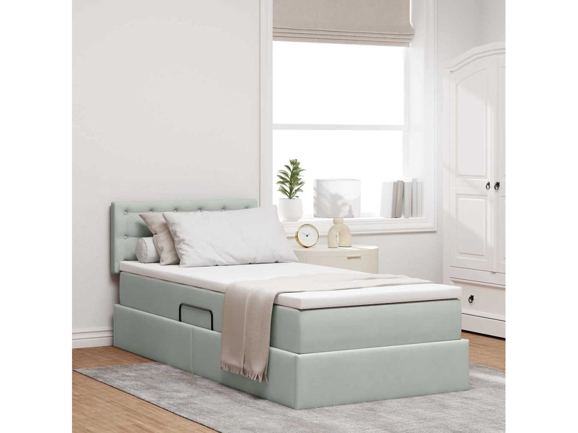 Vidaxl Cama Com Armazenamento Cinzento-claro 100 X 200 Cm Veludo