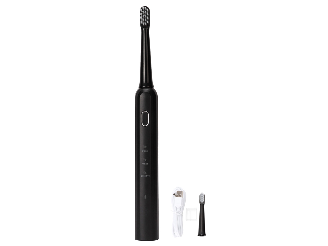 Escova de Dentes Ultrassônica 3 Modos Recarregável USB, IPX7, Preto