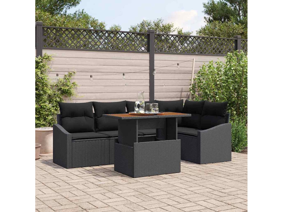 Vidaxl Conjunto De Sofá De Jardim 6 Unid. Preto E Marrom