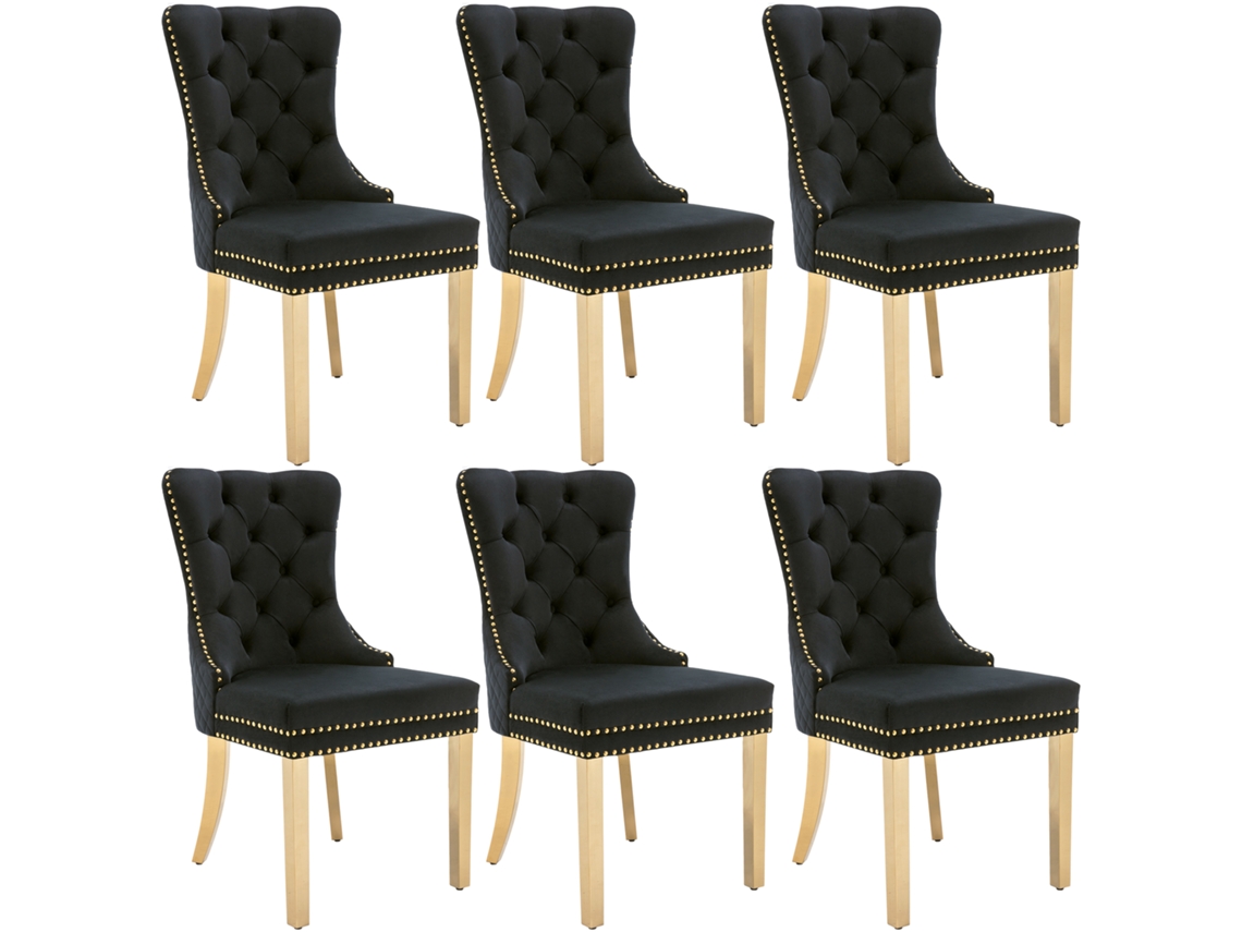 Conjunto De 6 Cadeiras De Veludo Com Pernas De Metal Preto Mobrio