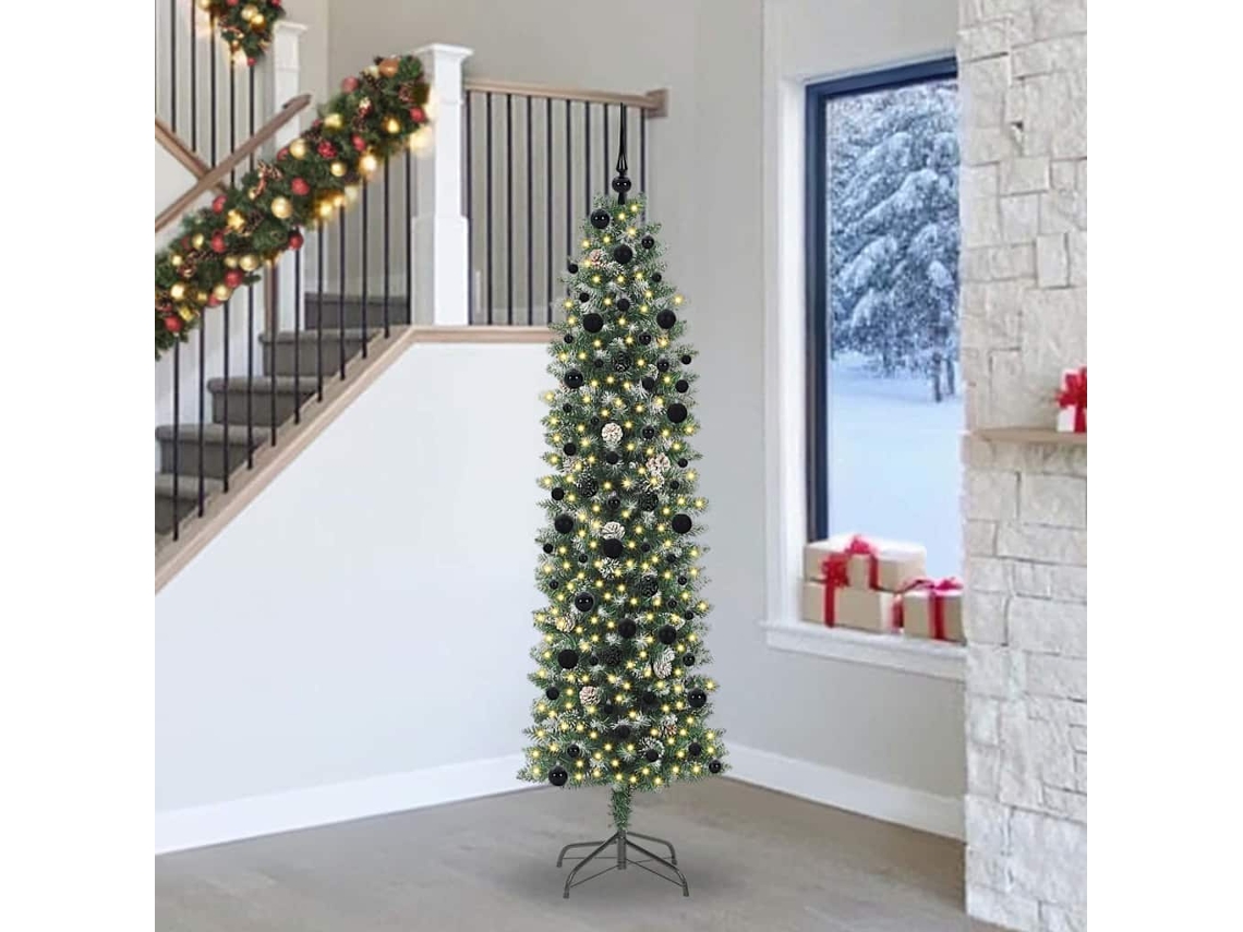 Vidaxl Árvore Slim De Natal Artificial Verde E Branco 240 Cm