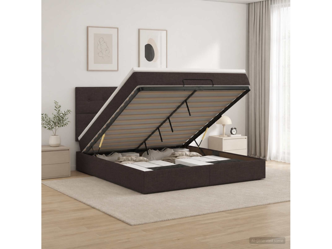 Vidaxl Cama Ottoman Com Colchão E Led Marrom Escuro 140 X 200 Cm