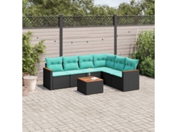 Vidaxl Conjunto De Sofá De Jardim Com 7 Peças E Almofadas Em Rattan Sintético Preto