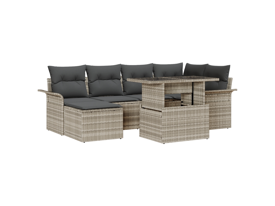 Conjunto 7 Conjunto De Móveis De Jardim Vidaxl Cinzento-claro Vime Pe (100 X 55 X 73 Cm)