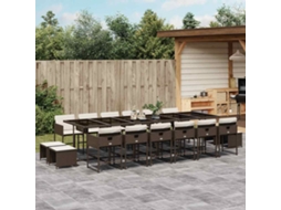 Vidaxl 17 Pcs Conjunto Jantar P/ Jardim C/ Almofadões Vime Pe Castanho