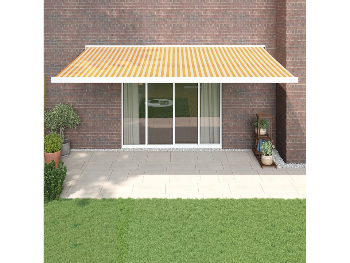 Vidaxl Toldo Retrátil 5x3 M Tecido E Alumínio Amarelo E Branco