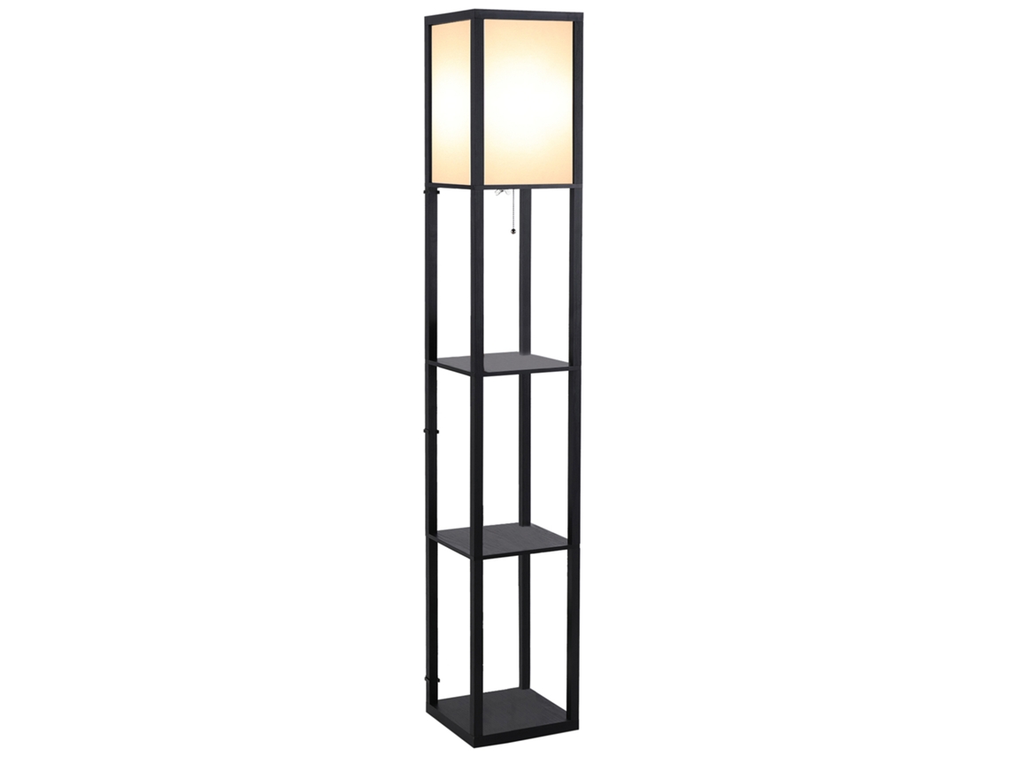Prateleira Abajur de de Pé 26l X 26l X 160h Cm 3 Prateleiras 4 Níveis Mdf Preto