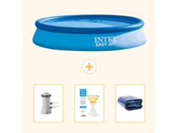Piscina Inflável Redonda INTEX Easy Set 366 X 76 Cm Azul Incluída Bomba de Filtro de Piscina Tiras de Teste Vela Solar
