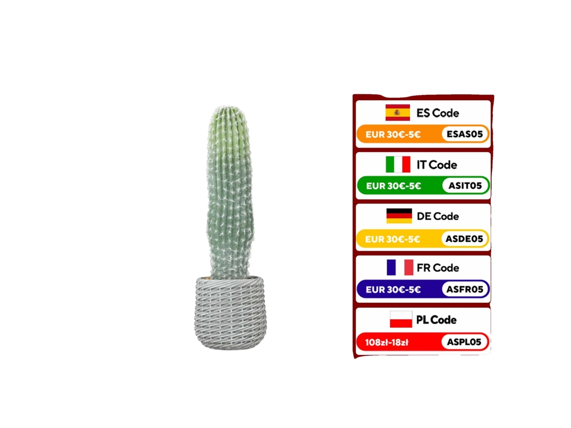 Planta Artificial, Cacto Decorativo, Decoração De Piso Interno, Verde Exército, 20x20x66 Cm