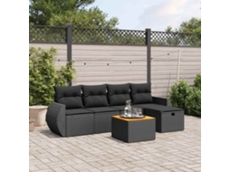 Vidaxl 6 Pcs Conjunto Sofás De Jardim C/ Almofadões Vime Pe Preto