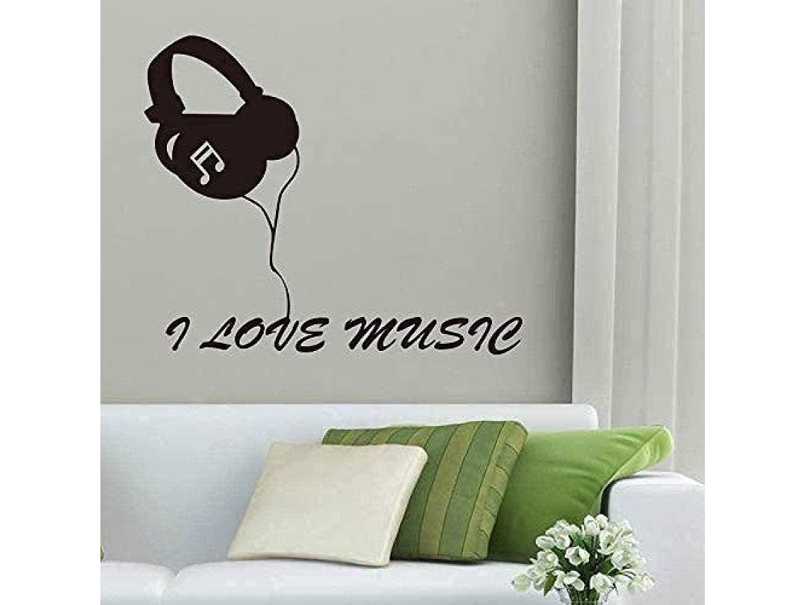 Adesivos de parede de moda, decalques decorativos de parede, design artístico "Eu amo música", parede da sala de estar, mural criativo, acessórios de parede para quarto, 60x72cm