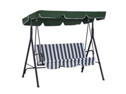 Baloiço De Jardim De 3 Lugares Com Almofada Toldo Ajustável E Estrutura De Aço Para Balcão Terraço 172x110x153 Cm Verde