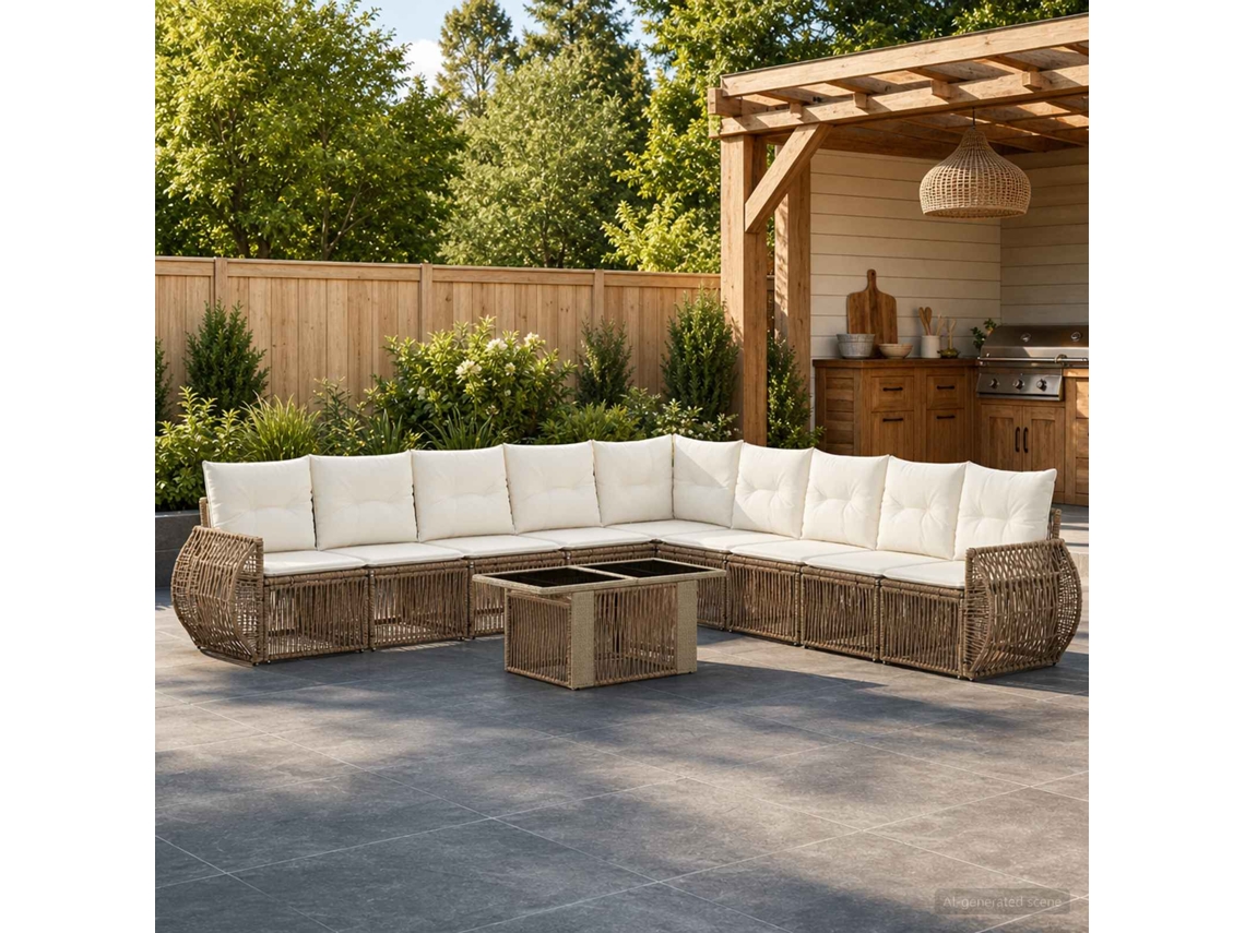Vidaxl Conjunto De Sofá De Jardim 10 Unid. Bege E Branco Creme Vime Pe