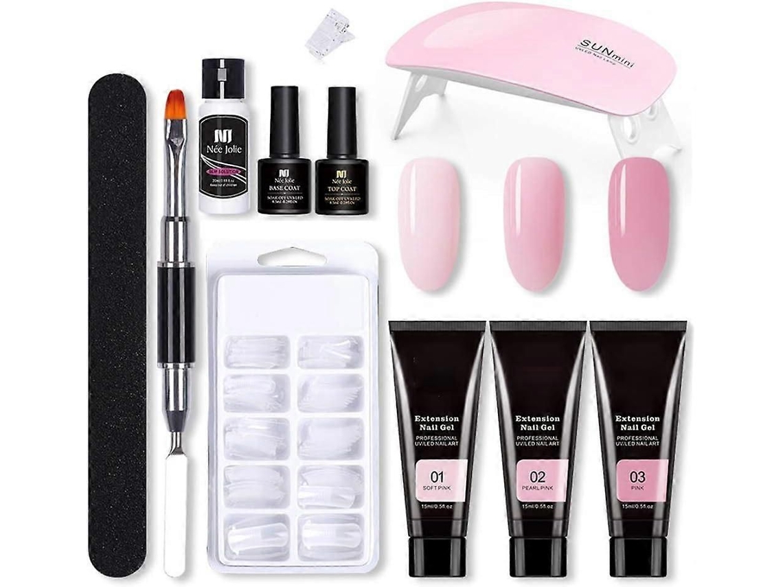 Sttoce Poly Nail Gel Kit, Polygel Builder Kit With 3 Colours Uv Gel, 100 Extension Shapes, Mini Lamps, Files, Brushes For GOKOCO