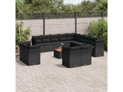 Vidaxl 14 Pcs Conjunto De Sofás P/ Jardim C/ Almofadões Vime Pe Preto