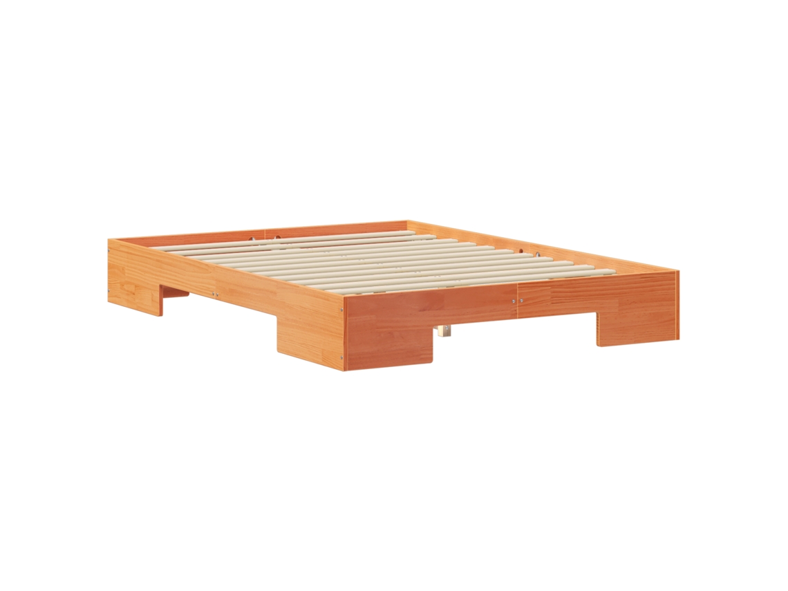 Conjunto 1 Estrutura De Cama Vidaxl Castanho Madeira De Pinho Maciça (140 X 190 Cm)