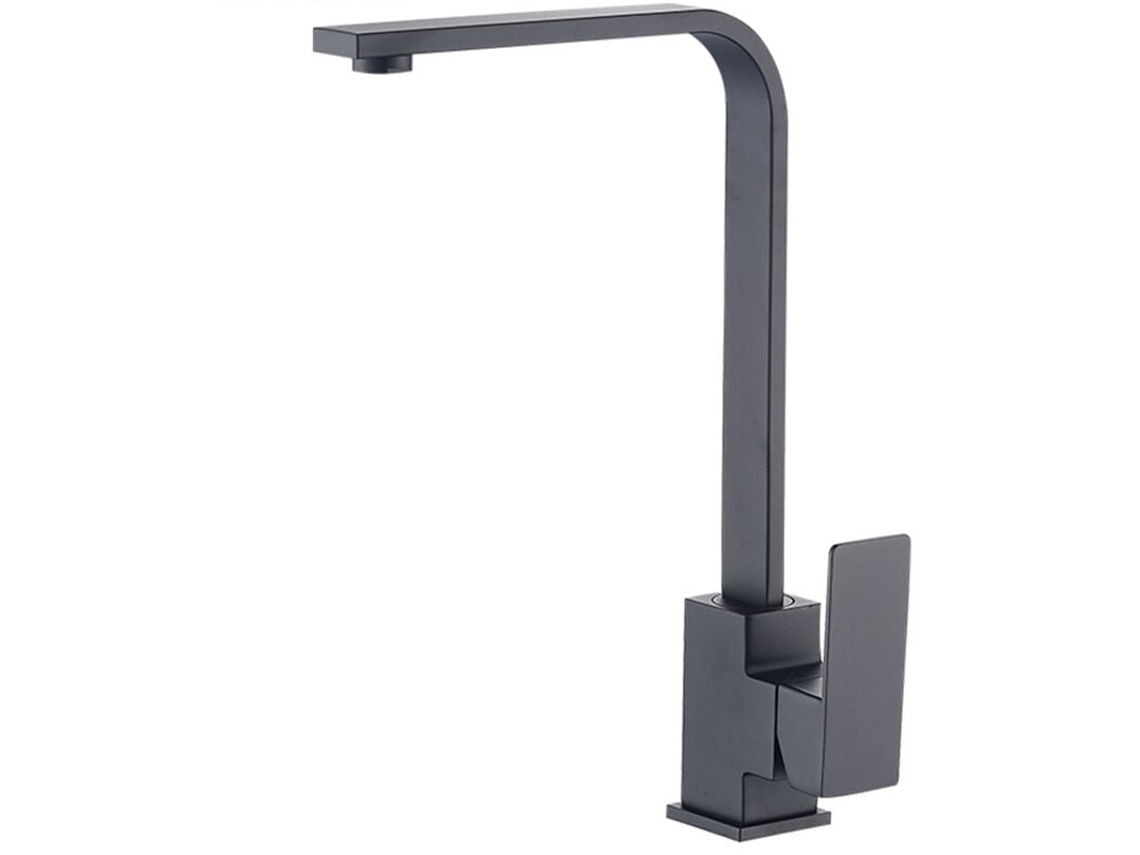 Misturador De Cozinha Preto Rotativo 360º Com Alavanca Simples Em Aço Inoxidável