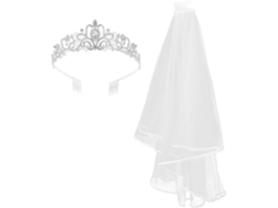 Tiara, Coroa E Véu Com Strass Ciieeo Inclusos, Acessório De Noiva Para Jantar E