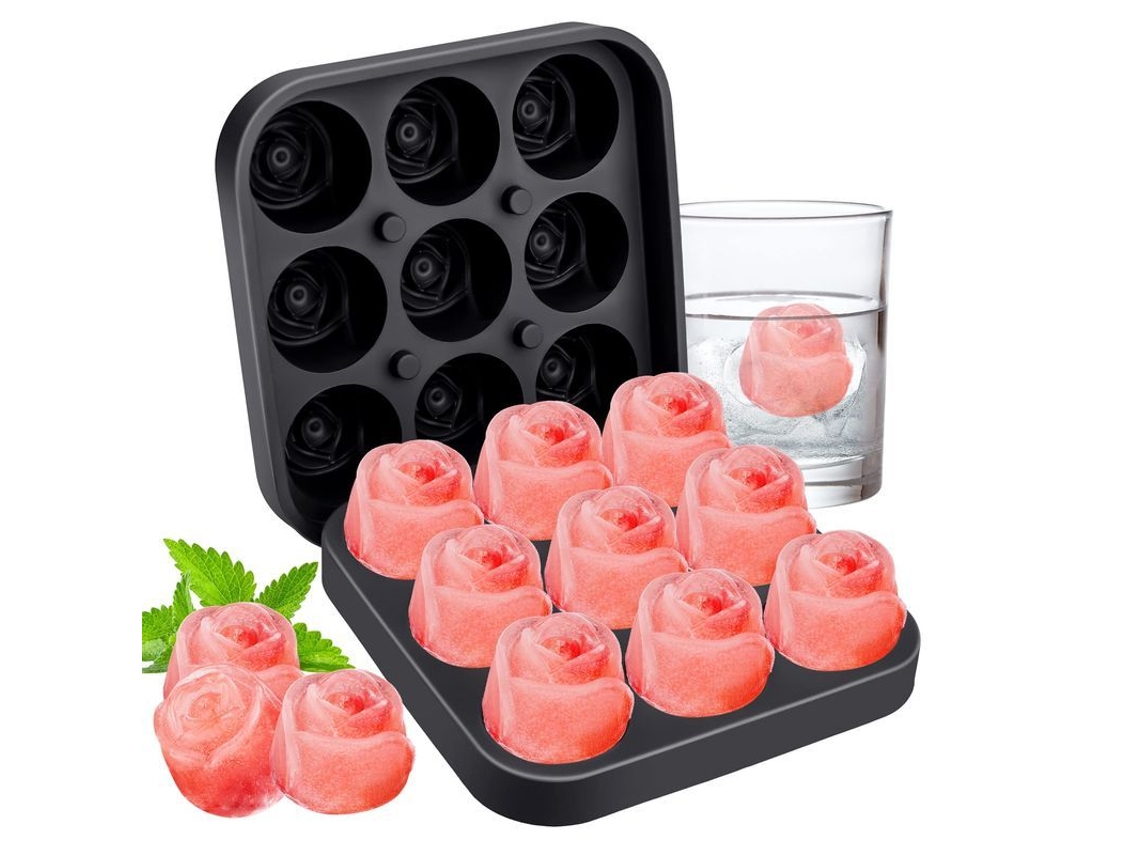 Rebe-bandeja De Gelo De Silicone Com Tampa Em Forma De Rosa 9 Câmaras Para Bebidas E Alimentos