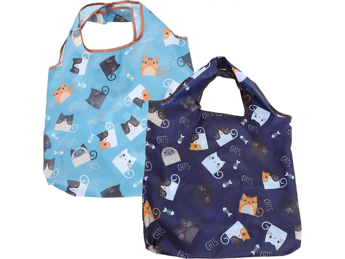 2 Sacolas Dobráveis De Mão Com Estampa De Gatos, Sacolas Ecológicas Para Compras