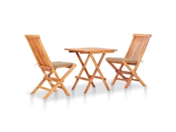 Vidaxl Conjunto Bistrô C/ Almofadões Beges 3 Pcs Teca Maciça