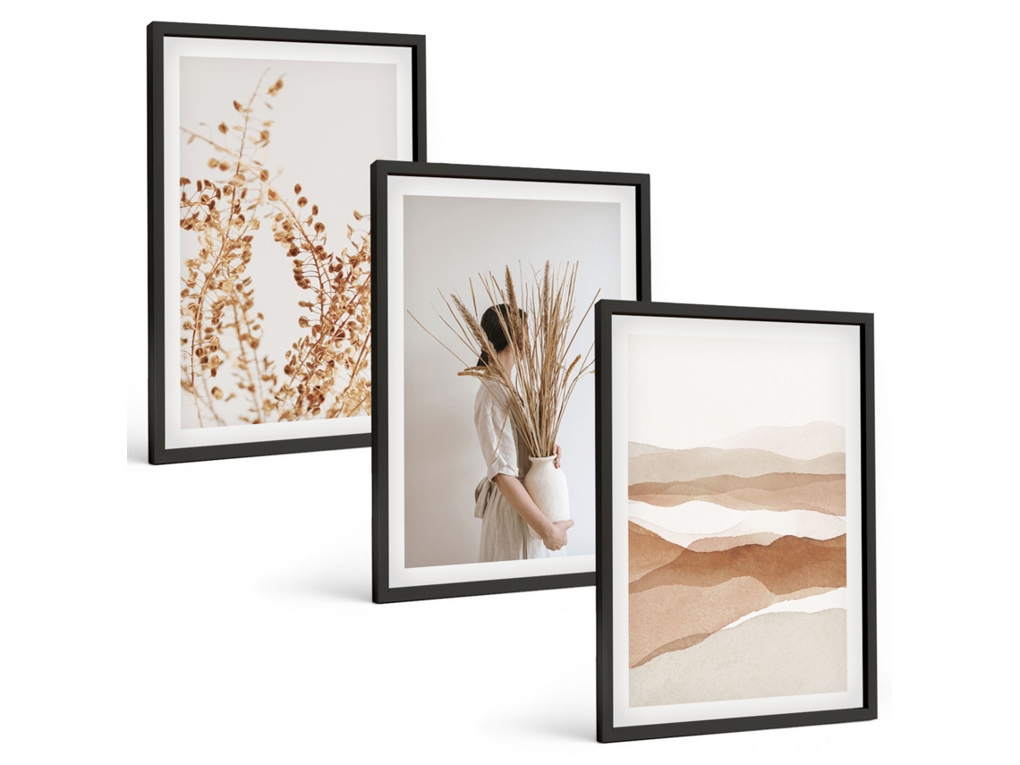 Conjunto De Pinturas Motivos De Plantas Rústicos E Boho Espelharte (3 Peças 40x60 Cm)