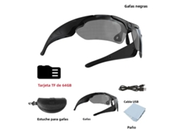 (preto + 64 Gb) Óculos Esportivos Inteligentes, Câmera Dv Full Hd 1080p, Lente Grande Angular De 120°
