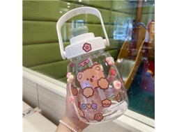 Garrafa de água Linjou 2026 com Canudo e Adesivos, Garrafa Kawaii Feminina com Alça Rosa de 1,3l