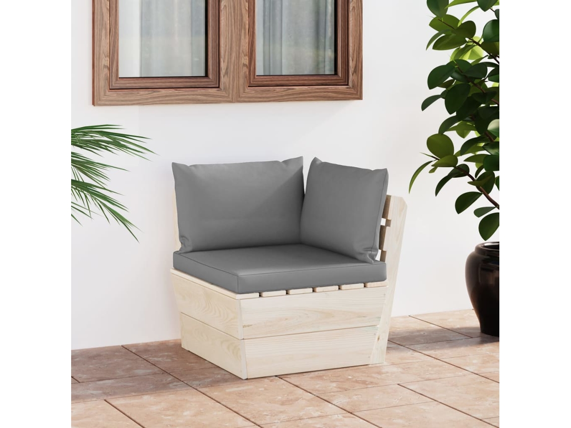 Vidaxl Sofá De Canto Paletes P/ Jardim Com Almofadões Abeto Impreg.
