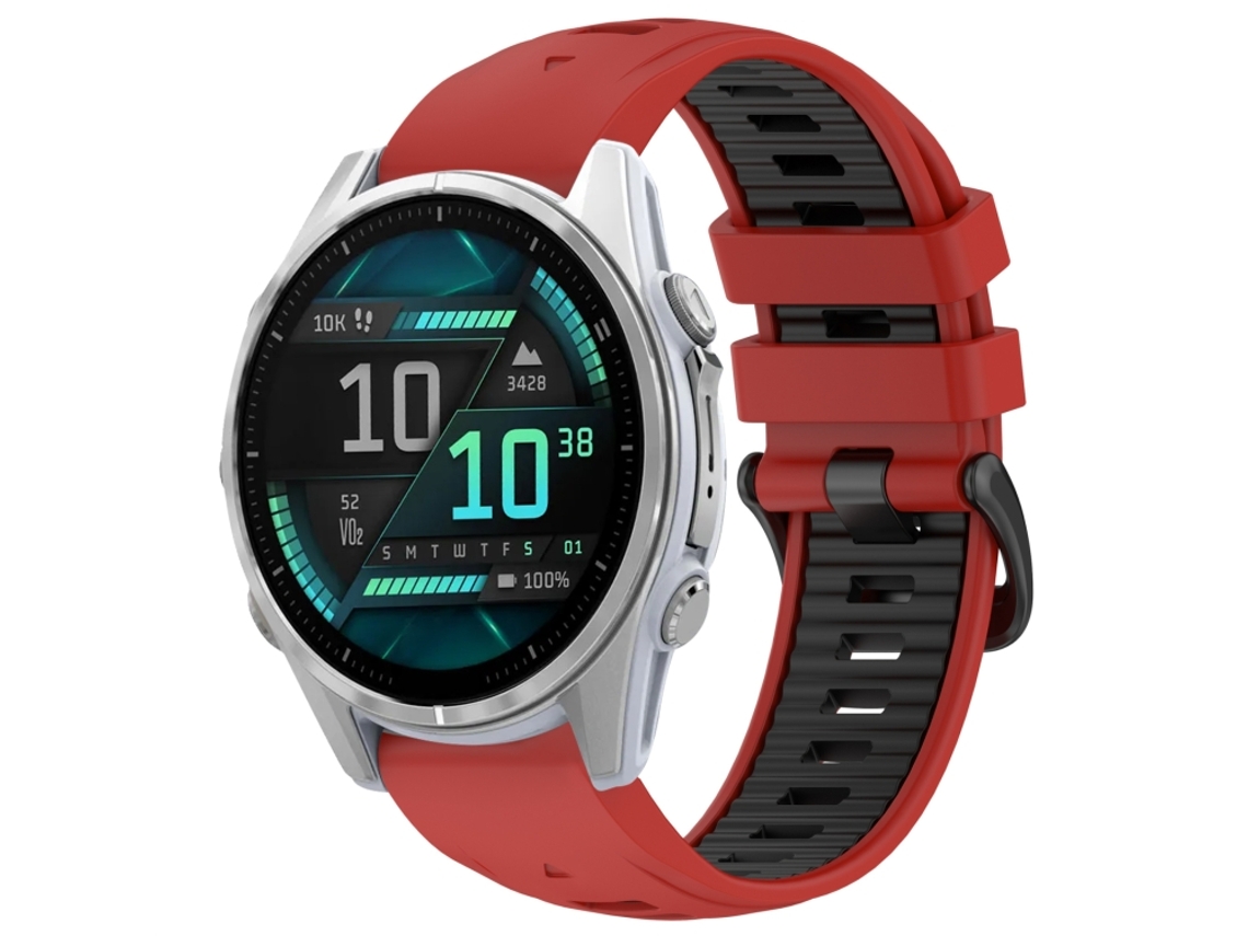 Bracelete Para Garmin Fenix 8 Amoled (43mm) - Silicone - Fivela De Aço - Duas Cores - Liberação Rápida Vermelho+preto