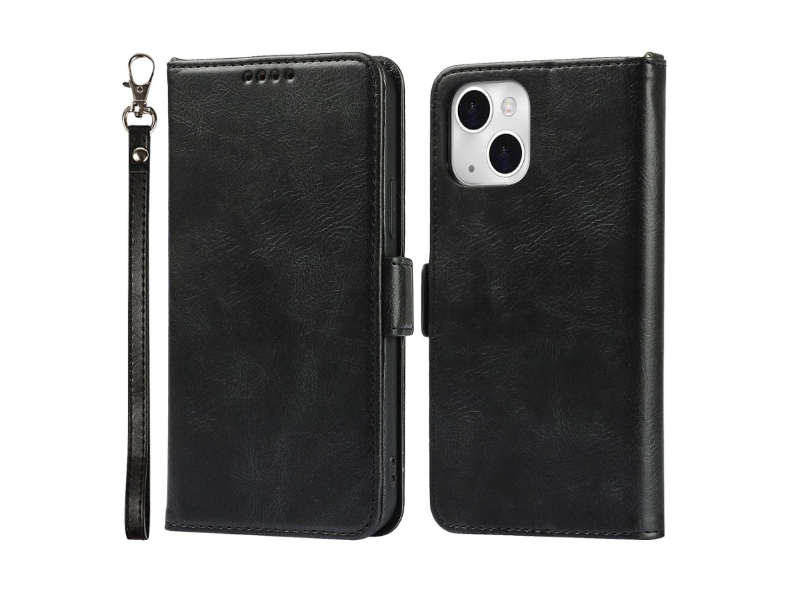 Capa Para Iphone 14 Pele Sintética Anti-choque Magnética Preto