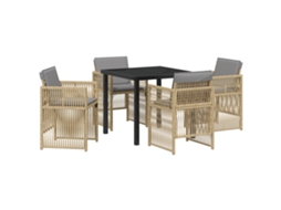 Conjunto 5 De Jantar Para Jardim Com Almofadas Vidaxl Bege De Rattan Poliéster