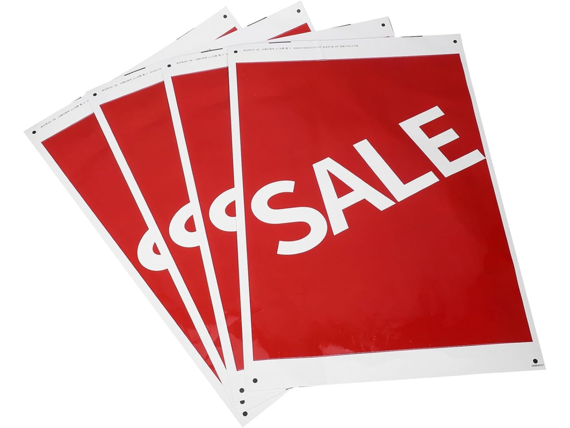 Conjunto De 4 Adesivos Em Papel Vermelho Para Sinalização Lojas, Design Flexível E Resistente Às Intempéries, Ideal Para