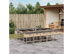 Vidaxl 11 Pcs Conj. Jantar Jardim C/ Almofadões Vime Pe Bege Misturado