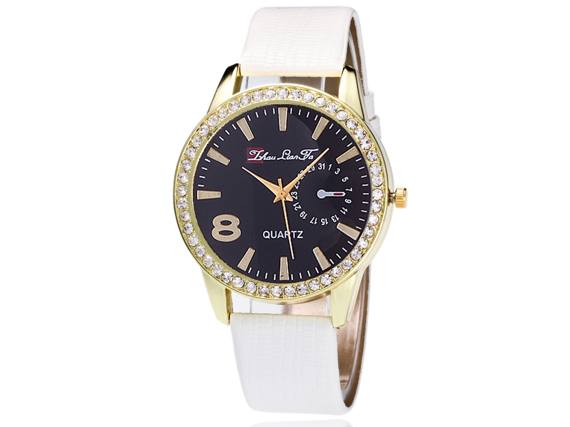 Relógio de Pulso Feminino de Quartzo com Pulseira de Couro Pu Estilo Simples Elegante Branco
